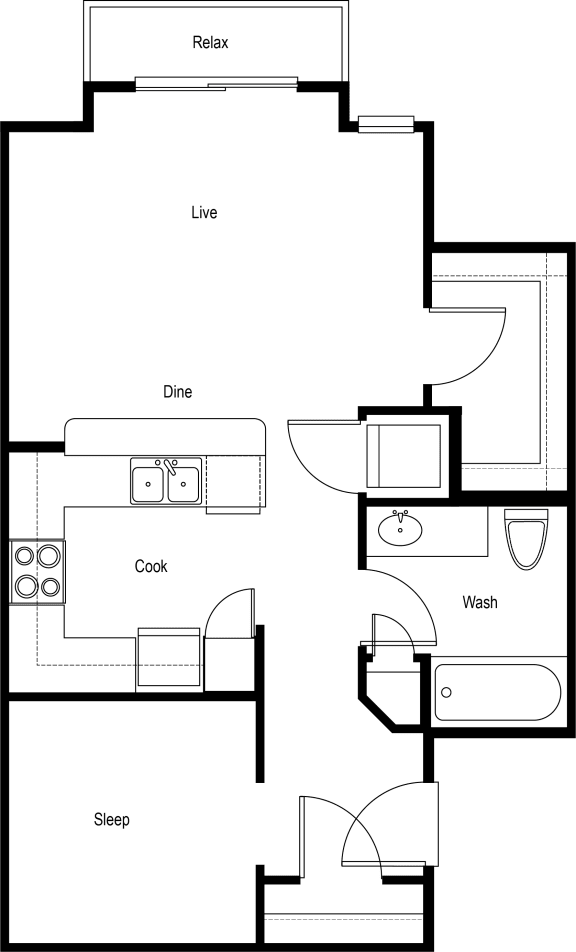 a floor plan of a 1 bedroom apartment