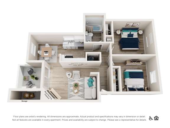 a 2 bedroom floor plan with a bathroom and a bedroom