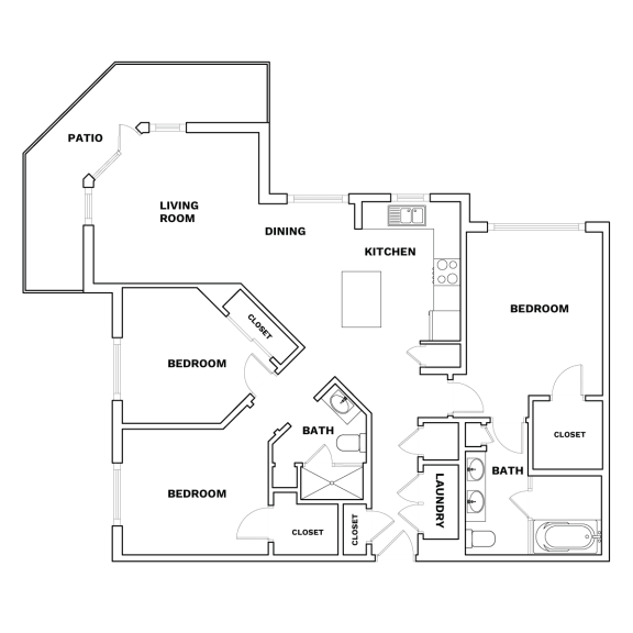 a floor plan of 3bd apt