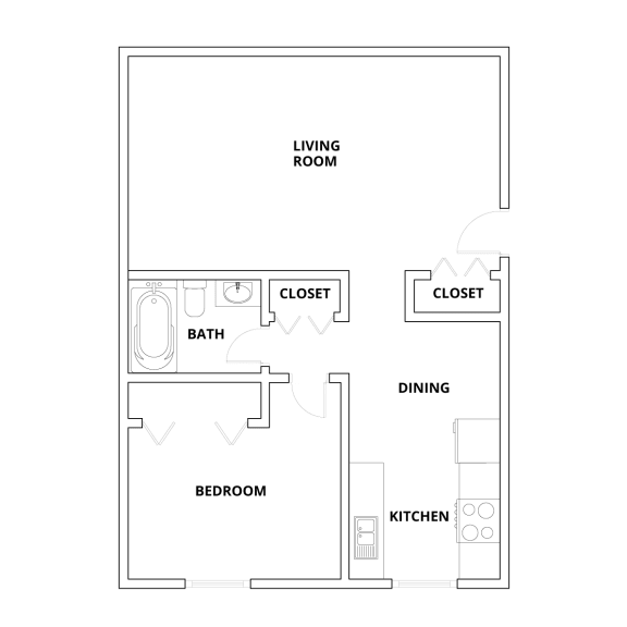 a floor plan of a small apartment with a bedroom and a living room