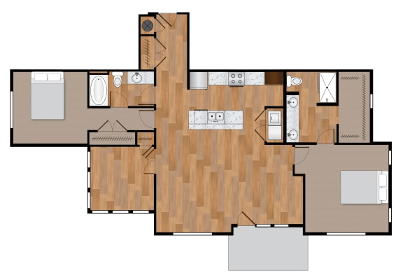 a floor plan of a small house with wood flooring