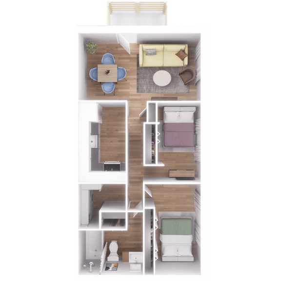a 3d rendering of a floor plan with a bedroom and living room