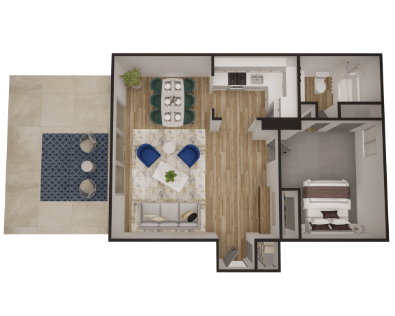 a floor plan of a small apartment with a living room and dining room