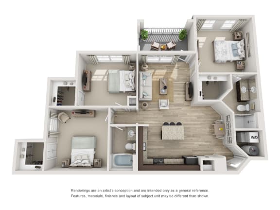 a stylized floor plan of a 1 bedroom192 sq ft