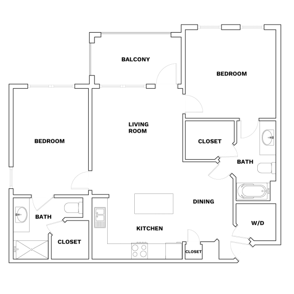 the floor plan of a bedroom apartment