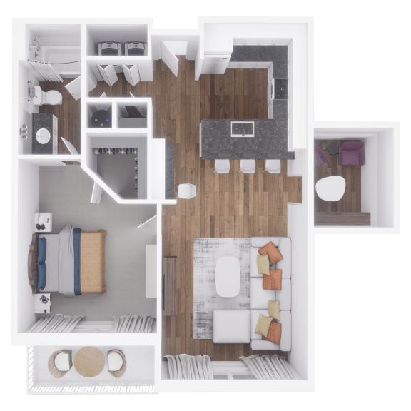 Floor Plan  a furnished floor plan of a 1 bedroom apartment