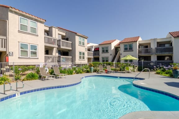 our apartments have a large swimming pool in front of our buildings at Aspire Corona, Corona, 92882
