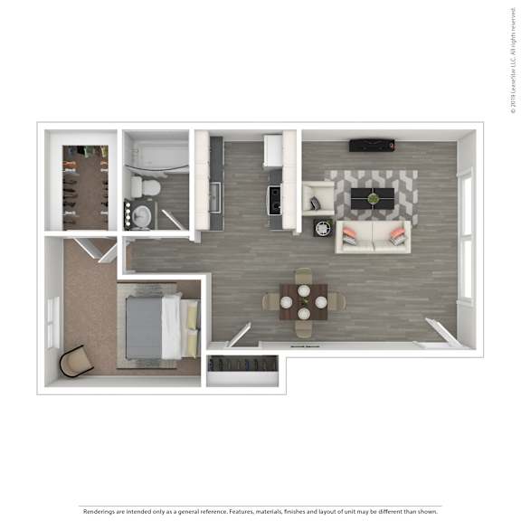 A floor plan of a living room with a couch, coffee table, and television.