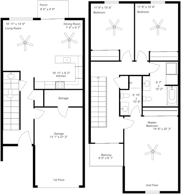A floor plan of a two story house with dimensions and room names.
