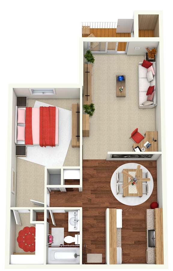1 bed 1 bath floorplan with walk-in closet at Indian Ridge Apartments, Iowa, 52807
