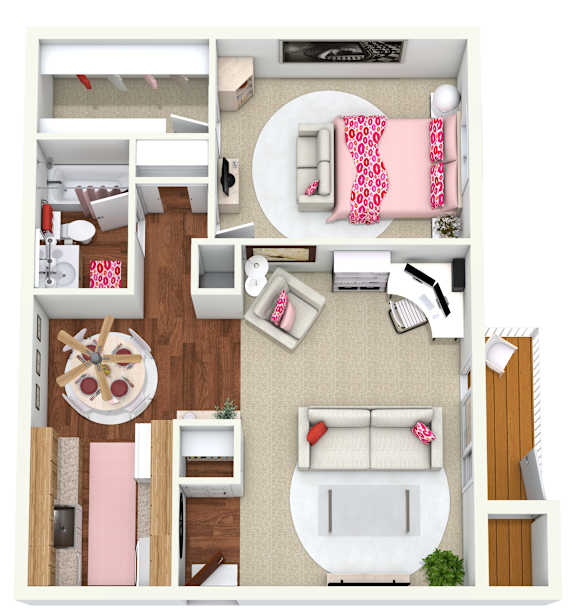 1 bed 1 bathroom floorplan at Indian Ridge Apartments, Davenport, IA