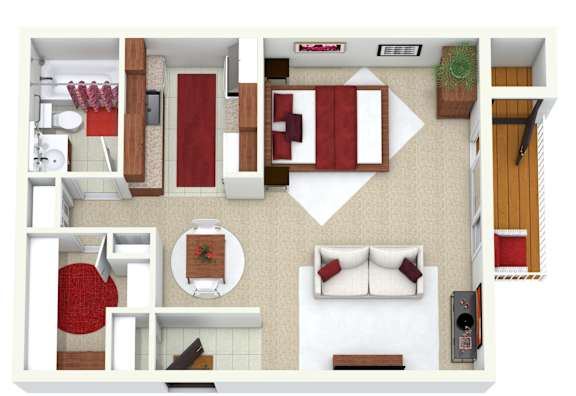 1 bed 1 bath floorplan at Indian Ridge Apartments, Iowa, 52807