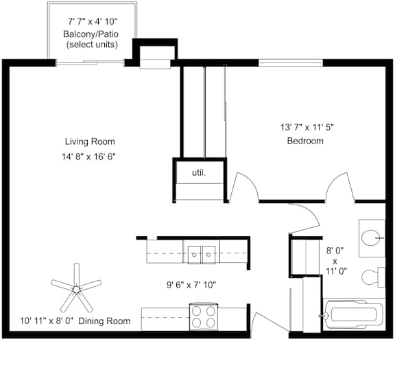 A floor plan of a house with a living room, dining room, and bedrooms.