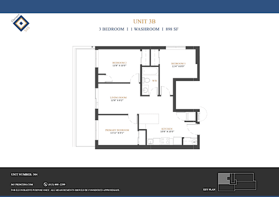 A floor plan for Unit 3B shows a 3 bedroom, 11 washroom apartment sized at 898 square feet.