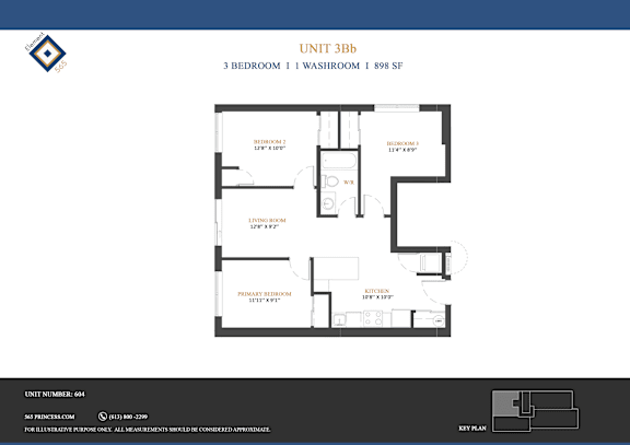 A floor plan for Unit 3Bb shows a 3 bedroom, 11 washroom unit with a total area of 898 square feet.