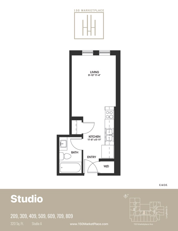 STUDIO A Floor Plan at 150 Marketplace, Ottawa