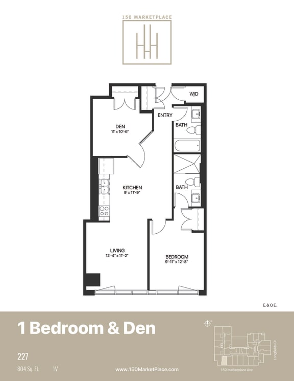 1V Floor Plan at 150 Marketplace, Ottawa, K2J 5R5