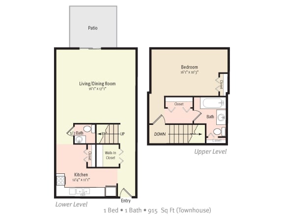 a floor plan of a two bedroom apartment with a loft and a lower level with a bathroom