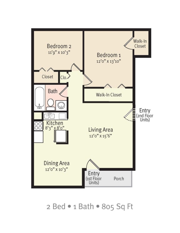 2D Floorplan of 1 Bedroom 1 Bath at Timberfalls Apartments