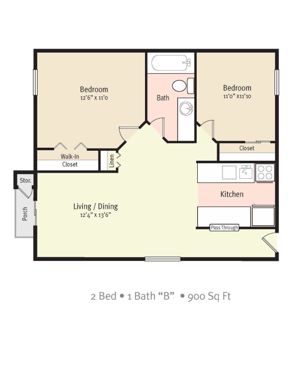 a floor plan of a two bedroom one bath apartment