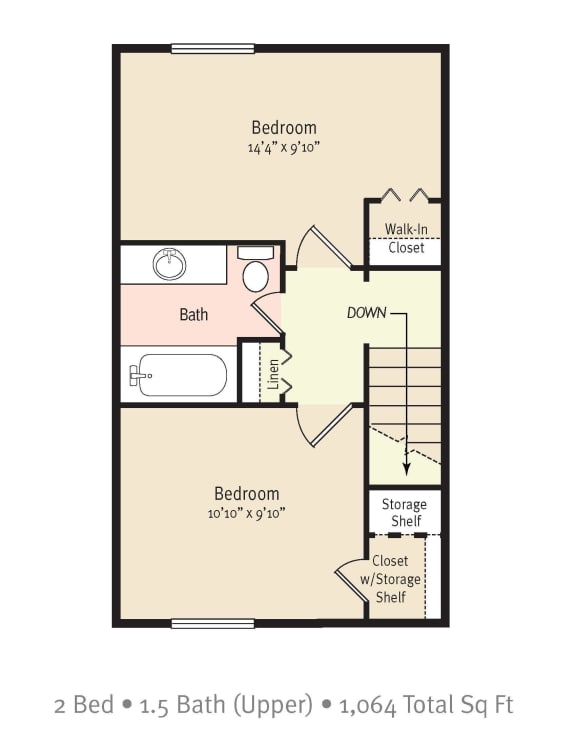 image of upper floor of two bed 1 and a half bath townhome apartment