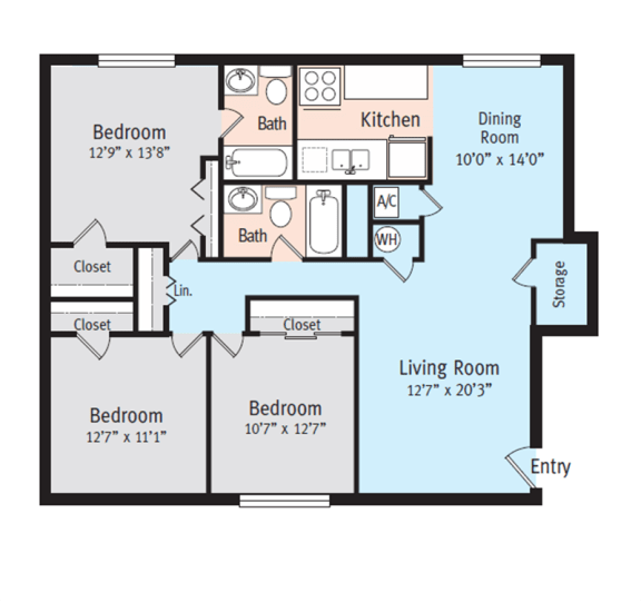 Ivy Floor Plan Ivy Floor Plan at The Park at Chesterfield Apartment Homes, Tampa, FL, 33617