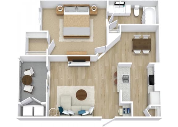 One Bedroom Patio Floor Plan at Newport Colony Apartment Homes, Casselberry, FL, 32707