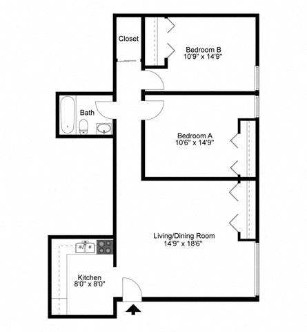 Willow 1 Floor Plan at Aspen Grove Apartment Homes, Warminster, PA