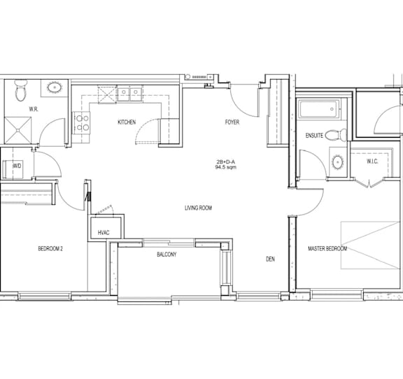 A floor plan of a house with a kitchen, living room, and two bedrooms.