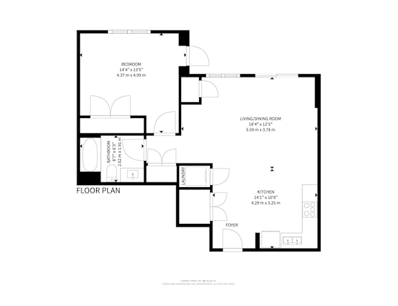 A black and white floor plan of a living space.
