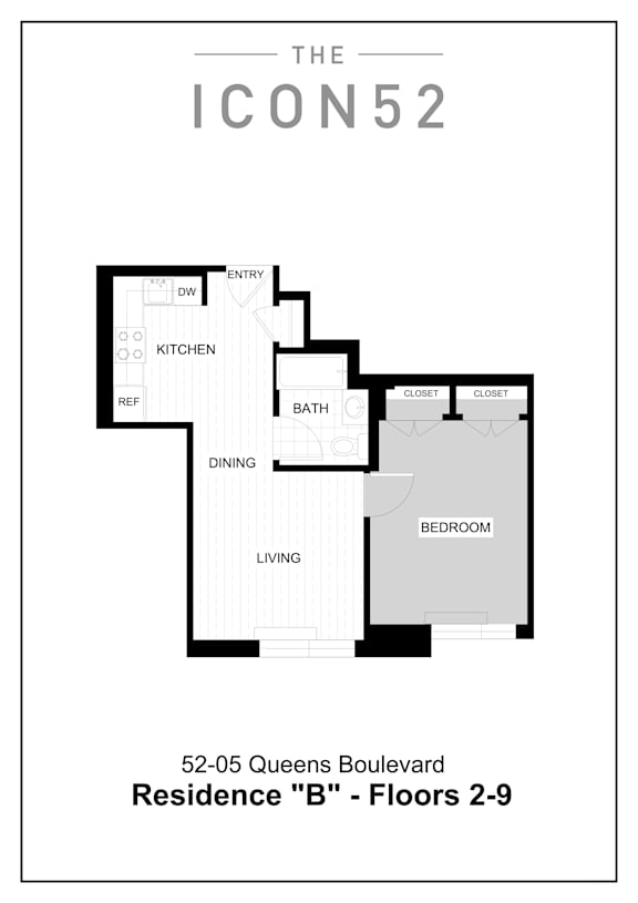 Unit Type B (2nd-9th Floor) Floor Plan at The Icon 52 Apartments, New York