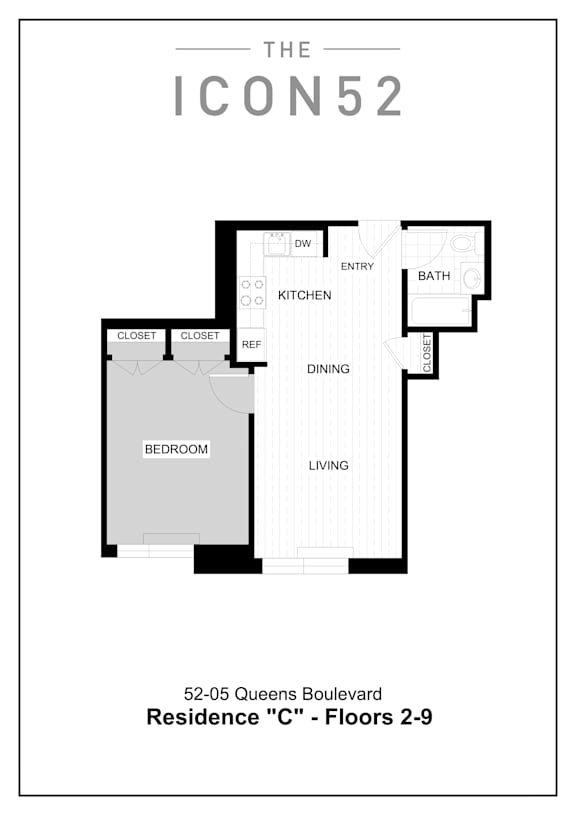 Unit Type C (2nd-9th Floor) Floor Plan at The Icon 52 Apartments, New York, 11377