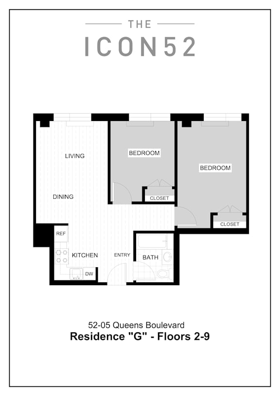 Unit Type G (3rd-9th Floor) Floor Plan at The Icon 52 Apartments, Woodside, New York