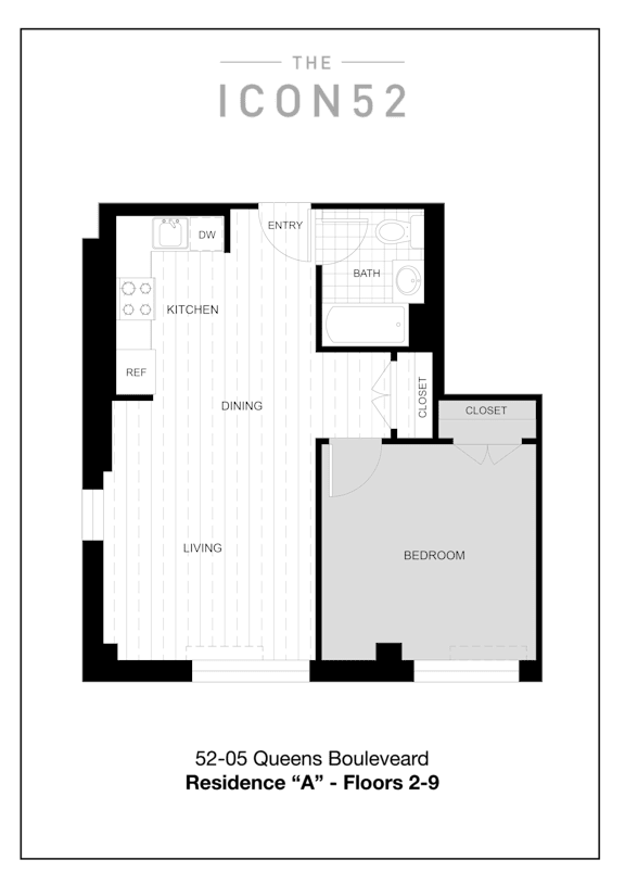 Unit Type A (2nd-9th Floor) Floor Plan at The Icon 52 Apartments, Woodside, NY