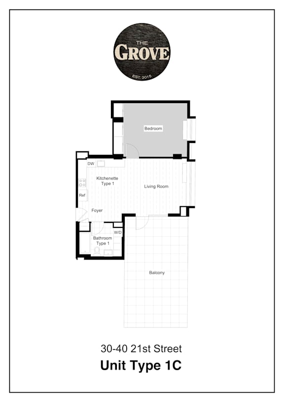 Unit Type 1C Floor Plan at The Grove Apartments, New York, 11102