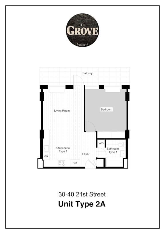 Floor Plan  Unit Type 2A Floor Plan at The Grove Apartments, Astoria, NY, 11102