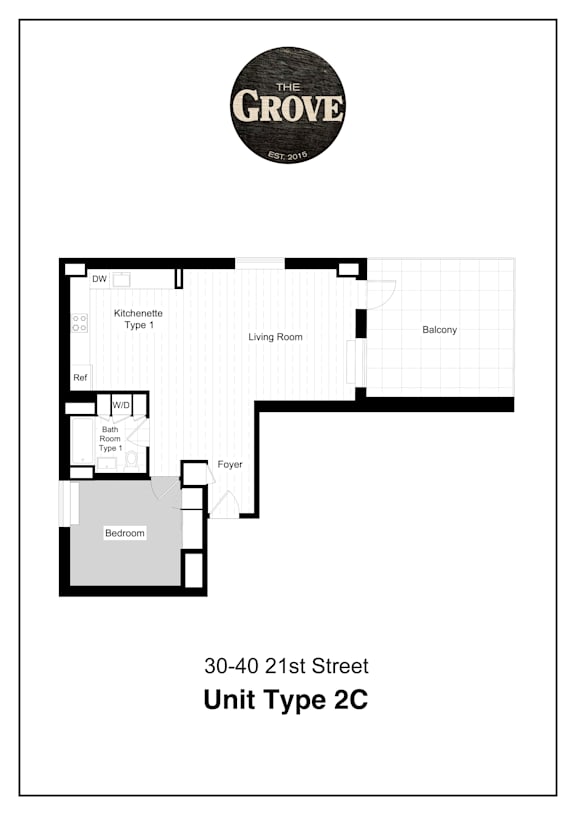 Unit Type 2C Floor Plan at The Grove Apartments, Astoria, 11102