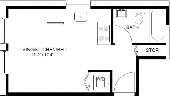 a floor plan of a small room with a bathroom and a closet