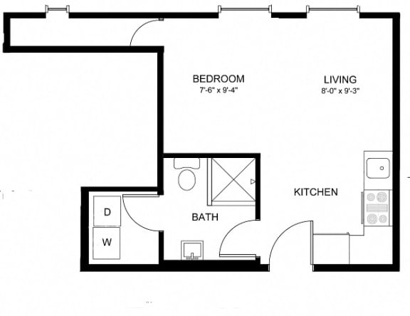 a floor plan of a small house with a bedroom and a bathroom