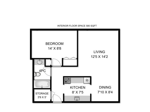 a floor plan of a small house with a kitchen and a living room