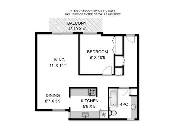 a floor plan of a small house with a kitchen and a living room
