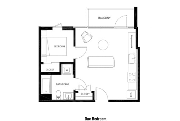 a floor plan of a small apartment with a bedroom and a living room