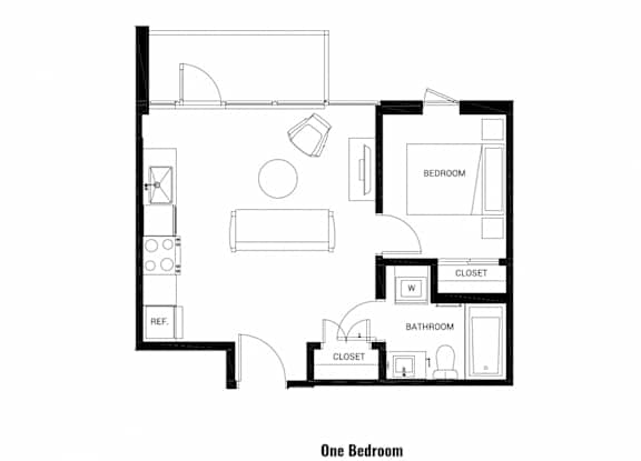 a floor plan of a small house with a bedroom and a living room