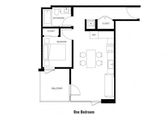 a floor plan of a room with a bedroom and a bathroom