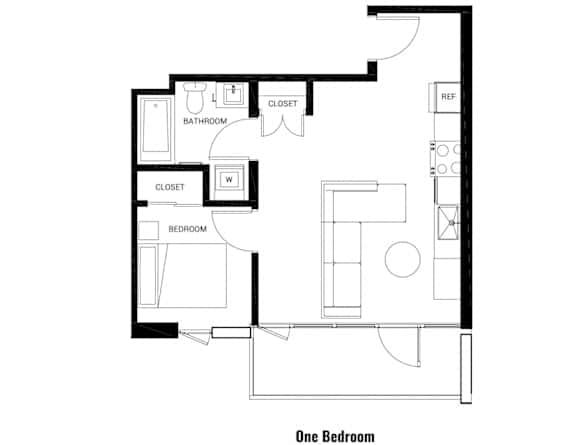 a floor plan of a house with a bedroom and a living room