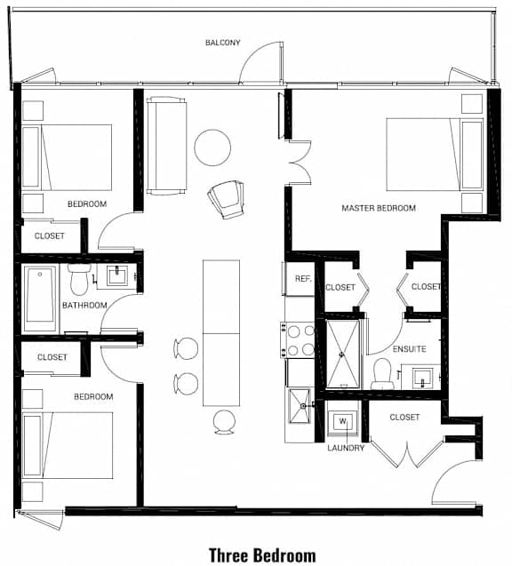 a floor plan of a house with three bedrooms and three bathrooms