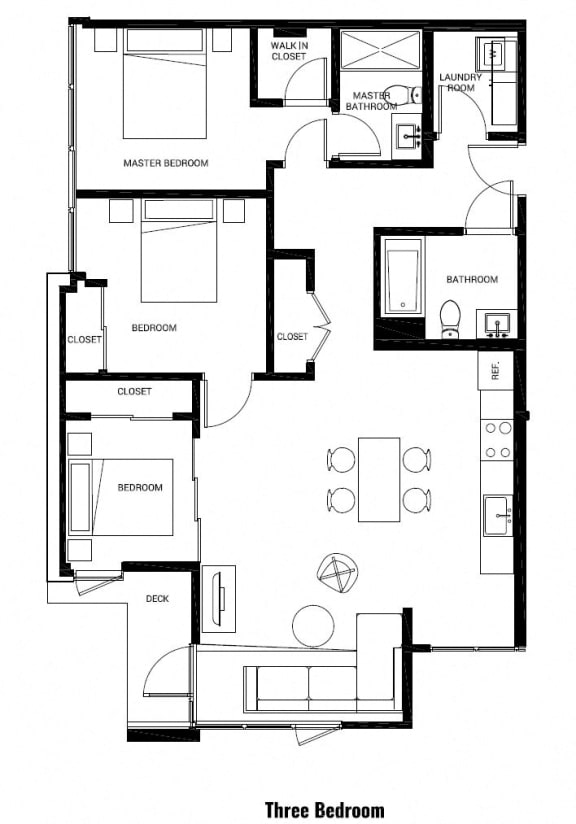floor plan of the first level of the home including the garage and three bedrooms