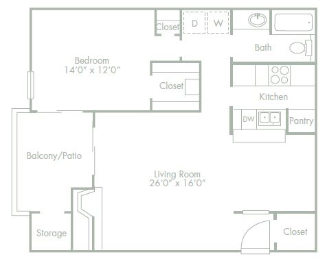 1 bed 1 bathroom B 1 bed 1 bathroom B at Lakeside Apartments, Dallas, Texas