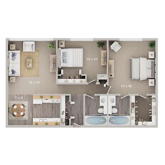 Two Bed Two Bath 1150 sqft.