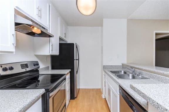a kitchen with a stove a sink and a refrigerator